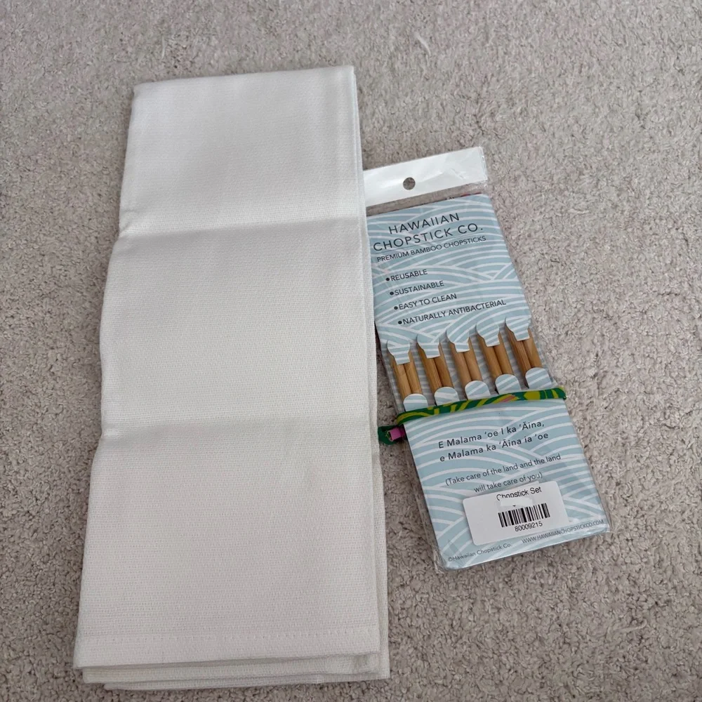 Life's Eternal Question Kitchen Towel and Hawaiian Chopsticks Set